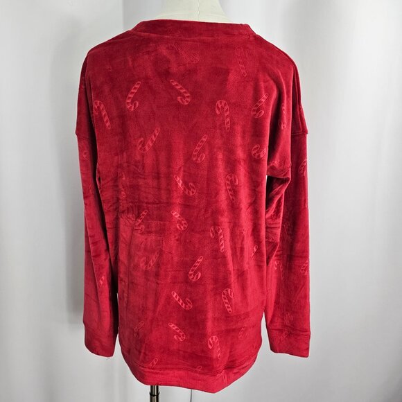 Jaclyn Intimates Plush Red Candy Cane Embossed Henley Pajama Top Size S NWT - Picture 8 of 13